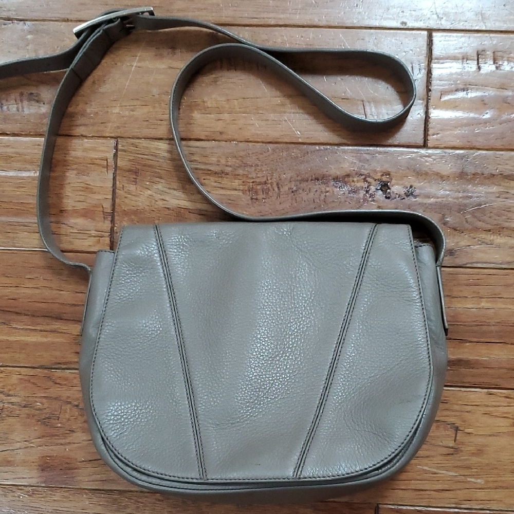 Vince Gray Pebbled Leathet Crossbody Bag